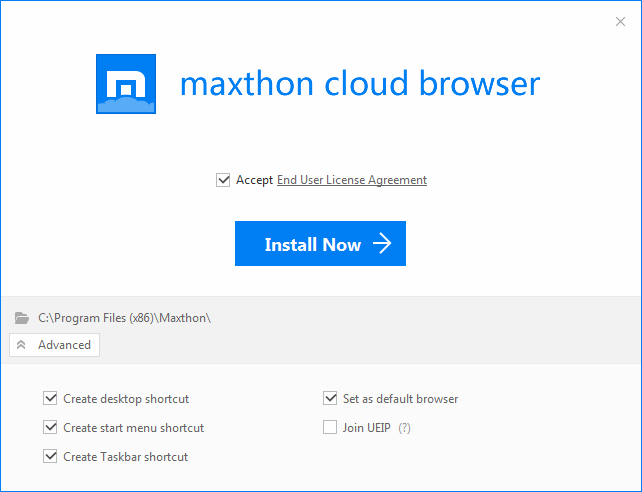 Maxthon - inštalačná obrazovka